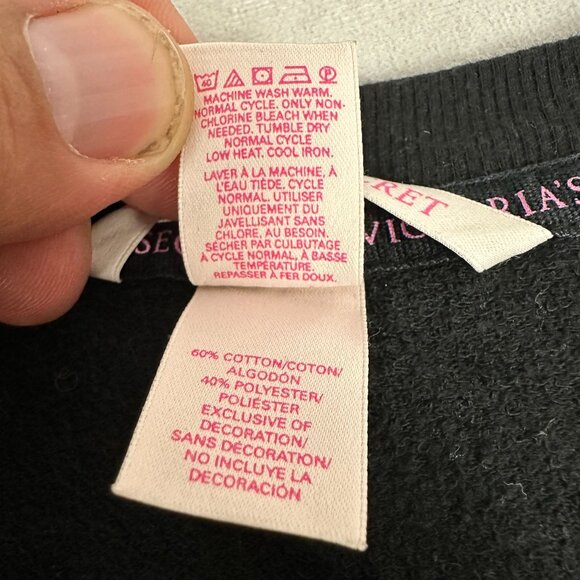 Victoria's Secret Black Long Sleeve Crew Neck Sweatshirt Size S - Picture 4 of 4